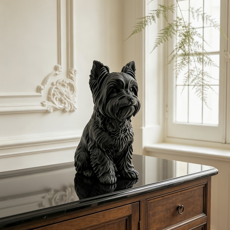 3D Printing Yorkshire - 3D‑Printed Matte Black Yorkshire Terrier Statue,