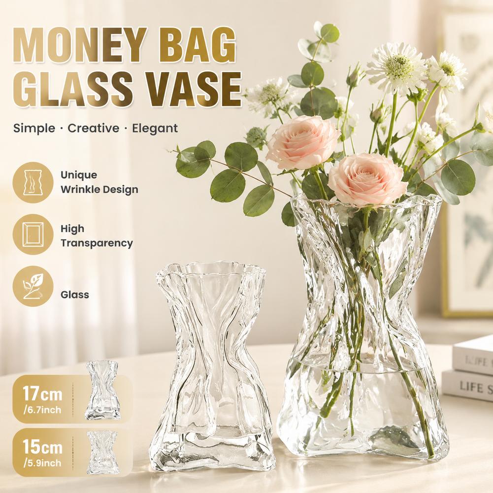 3D Printing Vase - Creative Folded Money Bag Transparent Glass