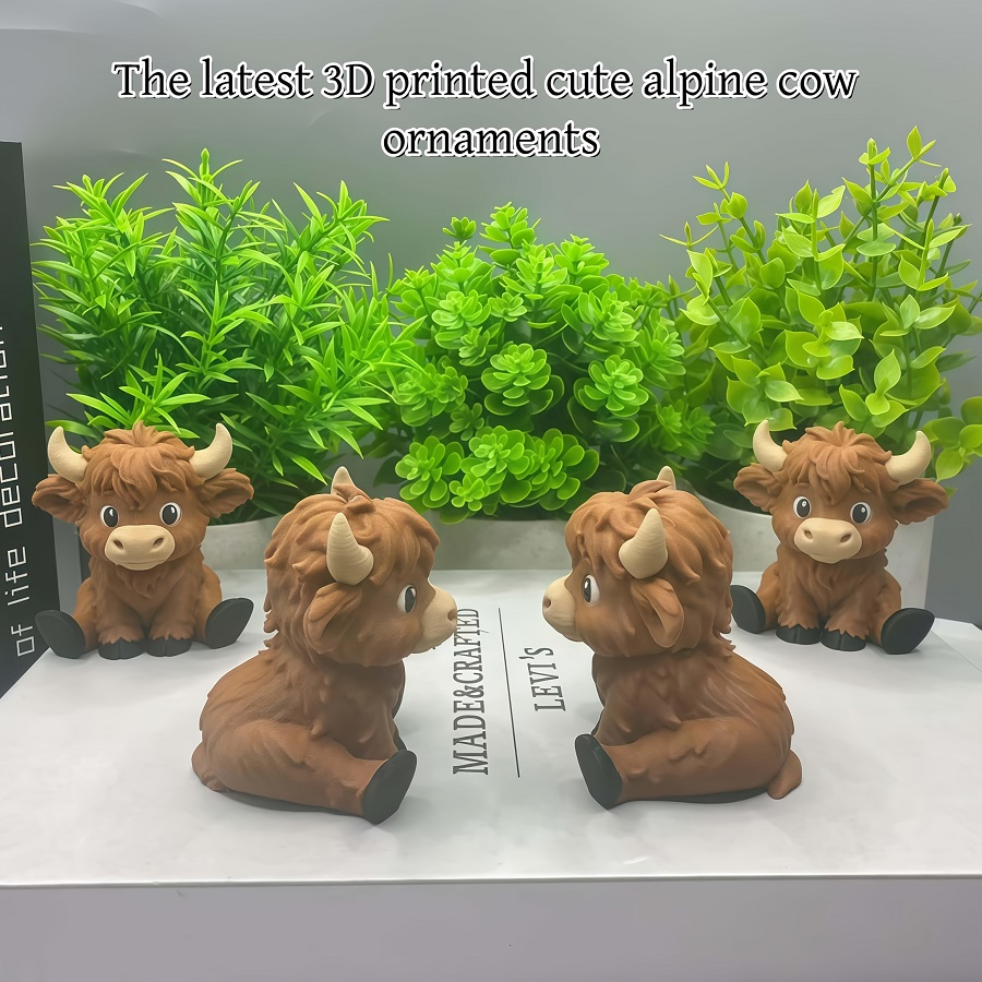 3D Printing Mockup - Scottish Highland Cow Statue Ornament -