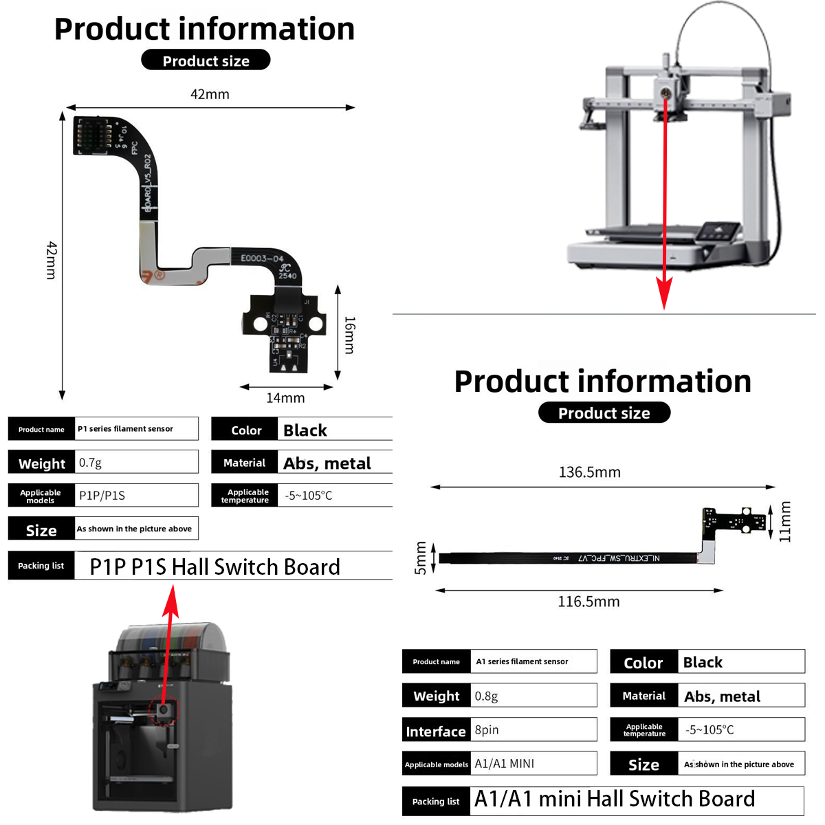 For A1/A1mini/P1P/P1S Hall Swi - огляд і ціна 3D Printing Fff